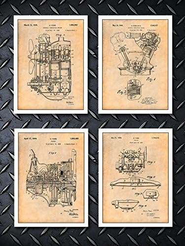 Henry Ford Patent Prints - Set of 4 - UNFRAMED Parchment 8" X 10" Poster Art