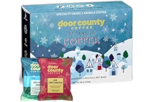 DOOR COUNTY COFFEE & TEA CO. 12 Days of Coffee - 2025 Christmas Advent Calendar - 12 Flavored Ground Full-Pot Bags - Unique Flavor Each Day