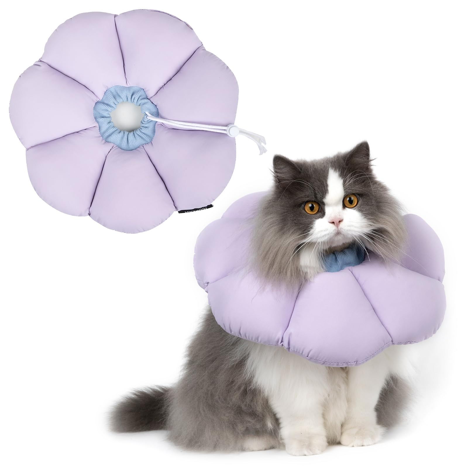 Cat Cone Collar Soft,Cute Adjustable Waterproof Cat Recovery Collar,Anti-Bite Lick Wound Healing Safety Cone For Cats,Purple Flower All-Season Style(L)…