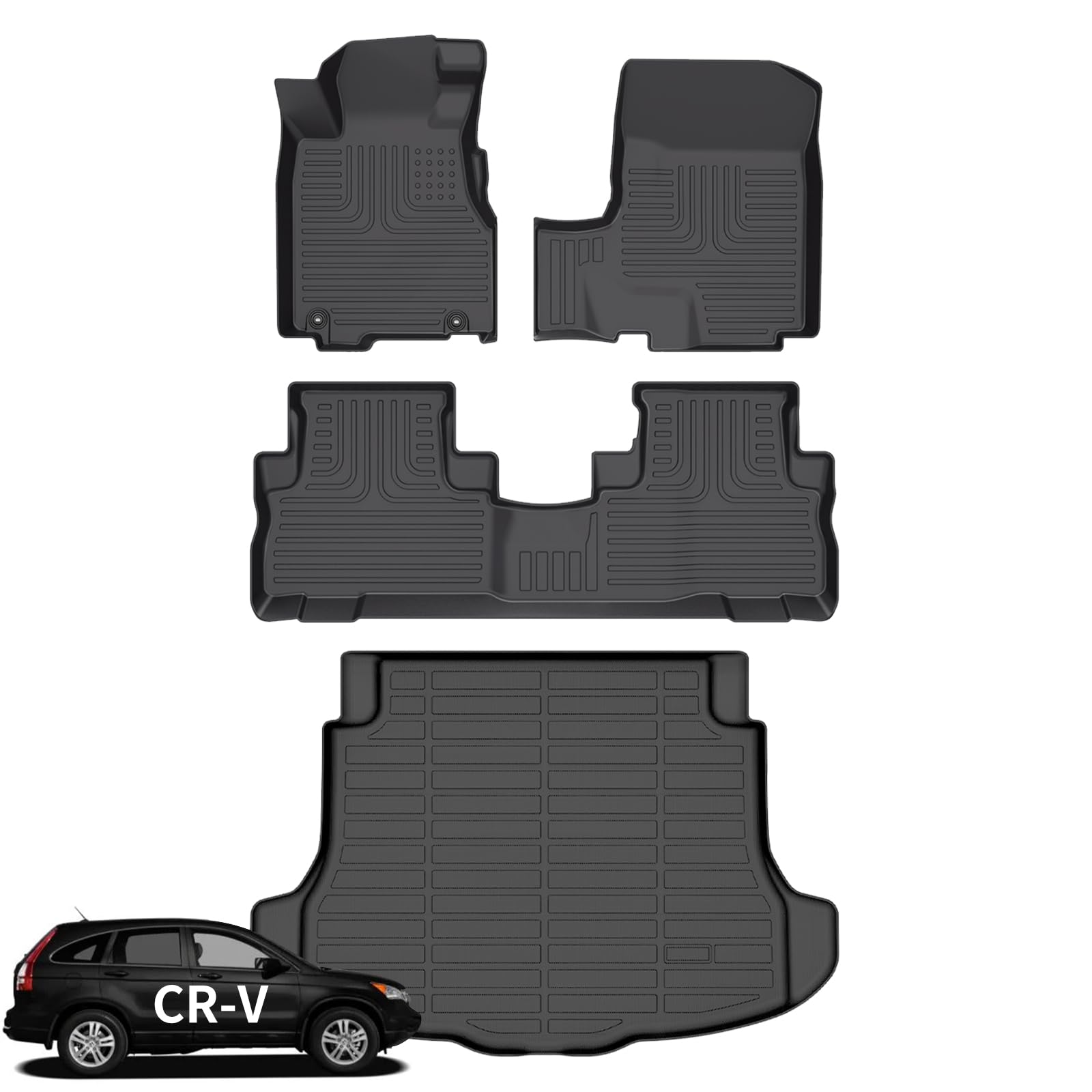 Wayhigh® Floor Mats & Cargo Liner for Honda CRV 2007-2011 (LX/SE/EX/EX-L), All Weather TPE Car Mats Waterproof Heavy Duty Floor Liners, Floor Mats Custom Fit for CR-V Accessories Image