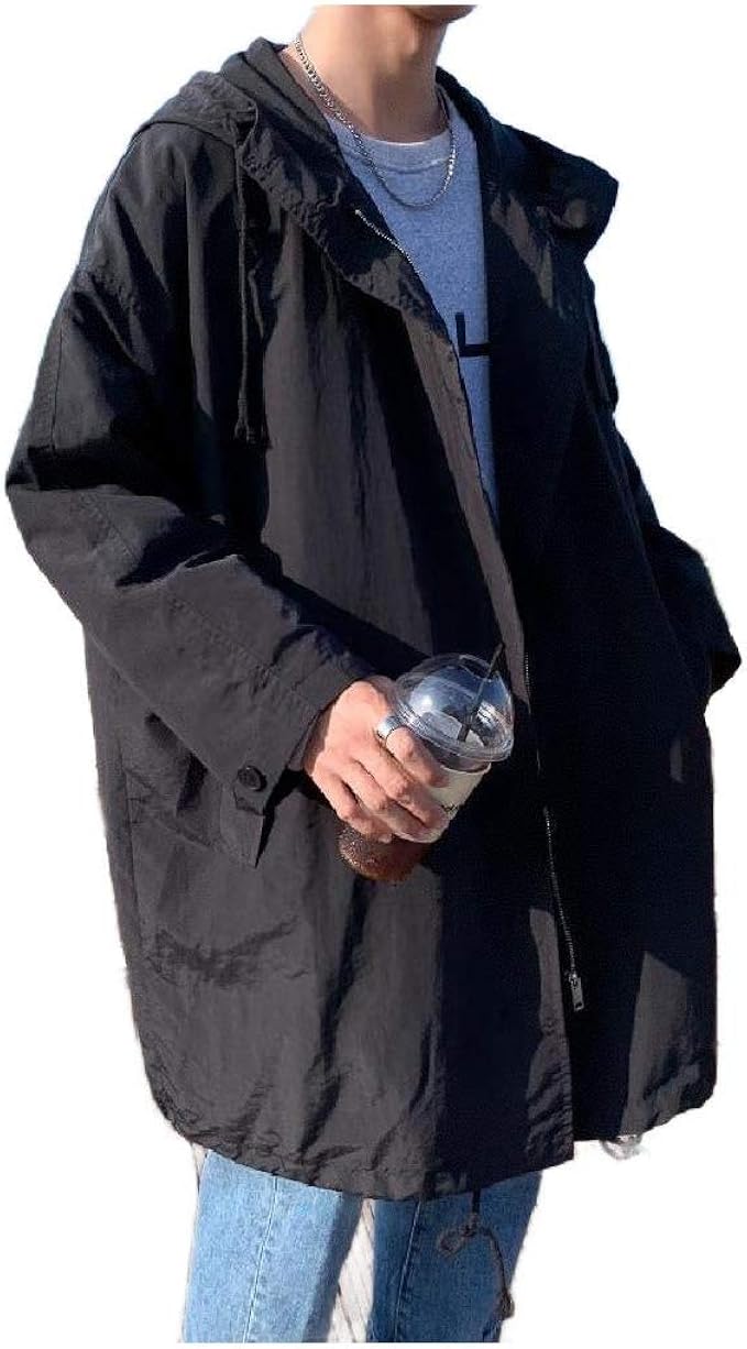 Abetteric Mens Baggy with Zips with Hood Pea Coat Big Tall Jacket