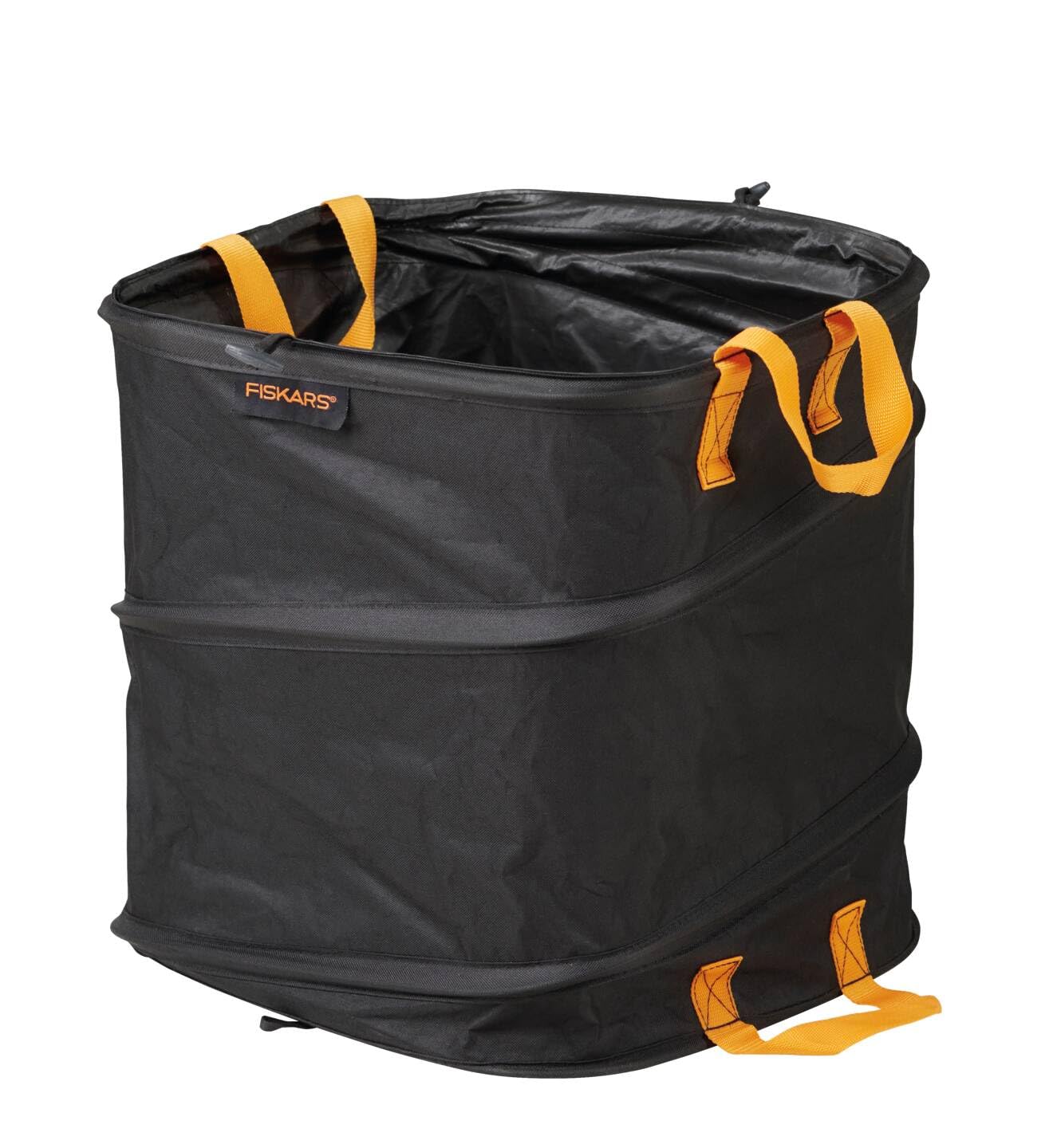 Fiskars PopUp Garden Bag with Handles, Space-saving Folding, Capacity: 73 L, Height: 46 cm, Width: 40 cm, Black/Orange, Ergo, 1028371