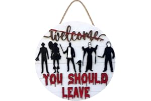 WEERSHUN Scary Front Door Welcome Sign 3D Halloween Horror Movie Characters Welcome Sign Horror Welcome Sign for Front Door for Rustic Farmhouse Home Decorations Sign Window Wall Hanging Decor