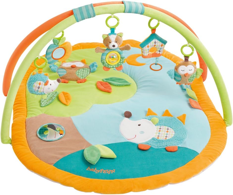 Fehn 071559 Sleeping forest 3-D Activity Mat / Play Arch with 5 Removable Toys for Babies to Play with and Have Fun, from Newborns Upwards – Dimensions : 80 X 105 cm