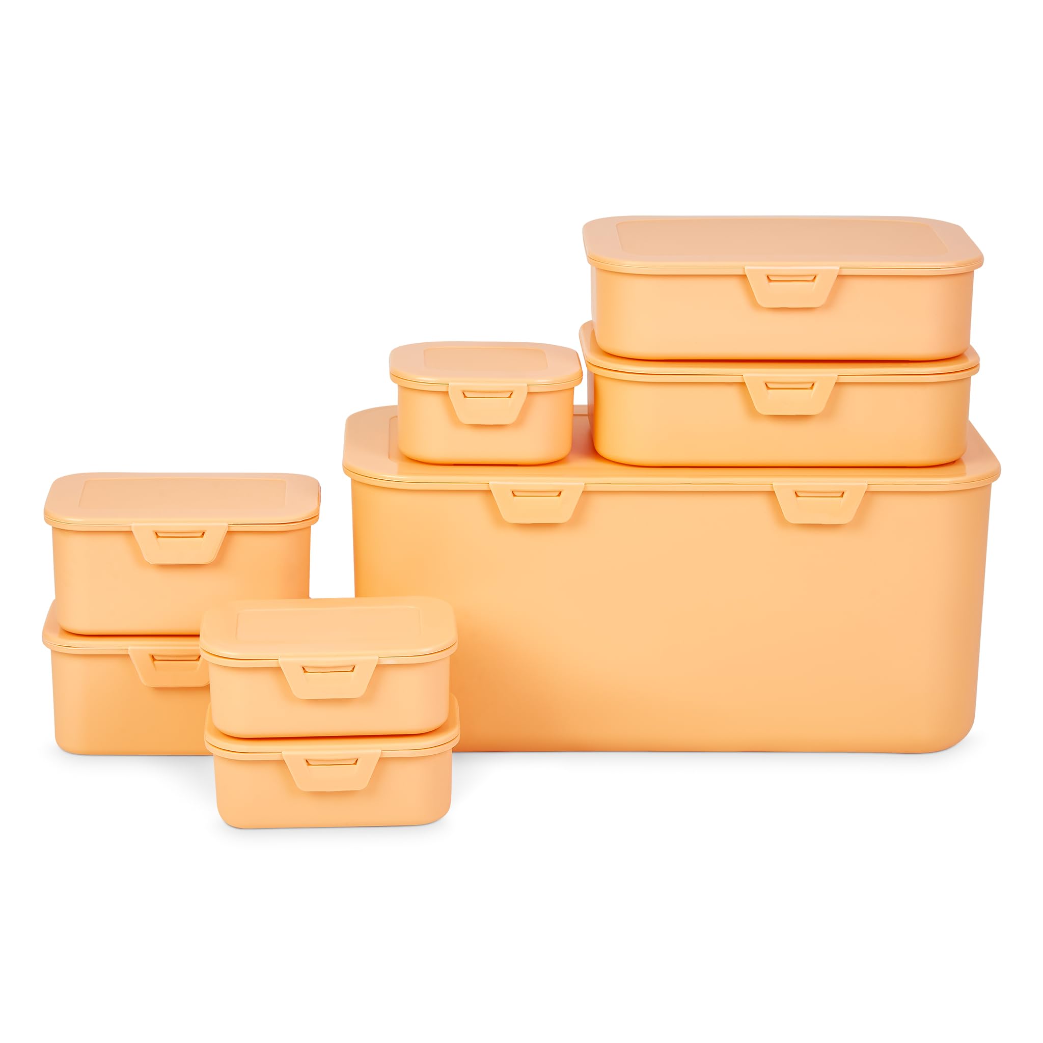 Bravich Storage Containers With Lids - Set Of 8. Multi Function Plastic Container Boxes For Fridge Freezer, Kitchen, House Essentials & Organisation. Reusable Storage Boxes - Pack Of 8, Orange.