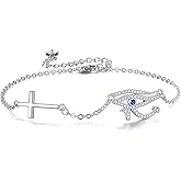 AXOMY Evil Eye Bracelet 925 Sterling Silver Eye of Horus/Hamsa/Cross/Italian Horn Link Bracelets Blue Evil Eyes Jewelry Gifts for Women