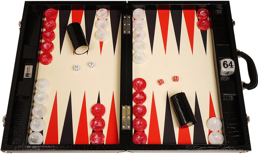 Wycliffe Brothers Tournament Backgammon Set - Black Croco Board with Cream Field - Gen III