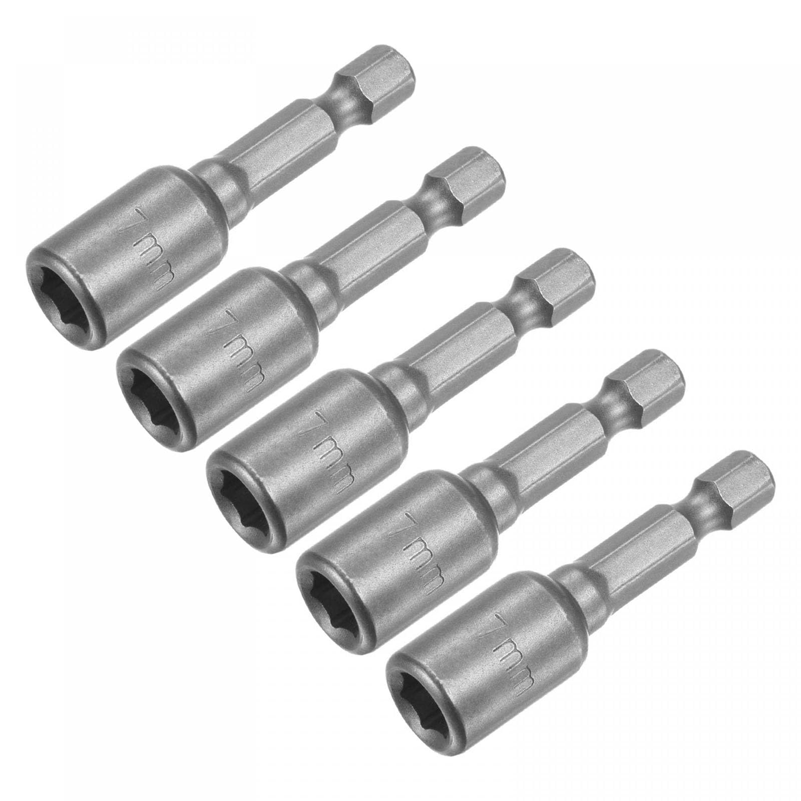 TA-VIGOR 5Pcs 7mm Magnetic Nut Setter Driver Drill Bit Set, 1/4 inch Hex Shank Quick Change, 48mm Length Metric Nut Driver Set for Woodworking, Machine Maintenance, Auto Repairing, Furnitures