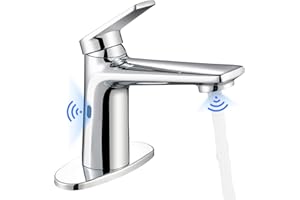 GOESMO Touchless Smart Bathroom Faucet for 1 or 3 Holes, Automatic Sensor Faucet 1 Handle, Adjustable Cold & Hot Temperature & Water Flow, Short & Long Instruction Modes, Metal Chromed Faucet