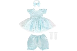 WOOROY 4-Piece Reborn Baby Doll Clothes Set - 16-22 Inch Princess Blue Tulle Dress with Little Socks for Baby Dolls Girls