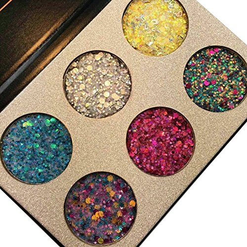 Beauty Glazed Make Up Palettes 6 Colors Glitter Injections Pressed Pigmented Glitter Eyeshadow Powder Makeup Palettes Diamond Shimmer (B22B)