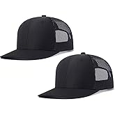 Qoyupuza 2-Pack Breathable Mesh Snapback Trucker Hats, Adjustable Baseball Caps for Men Women, Cotton-Poly Twill Outdoor