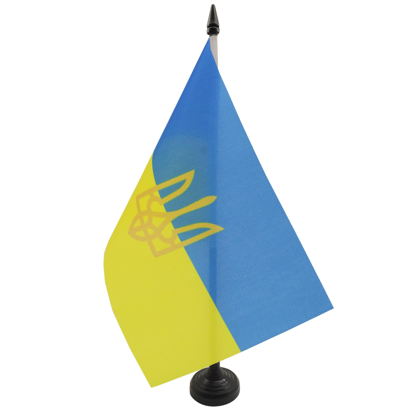 AZ FLAG Ukraine coat of arms Table Flag 5'' x 8'' - Ukrainian Office Decoration 100% Polyester 21 x 14 cm - Mini Desk Flag with Pole and Black Plastic Base