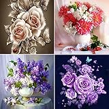 Aneco 4 Pack 5D Full Drill DIY Diamond Painting Kit Flowers Rhinestone Painting Embroidery for Art Craft DIY Home Decoration
