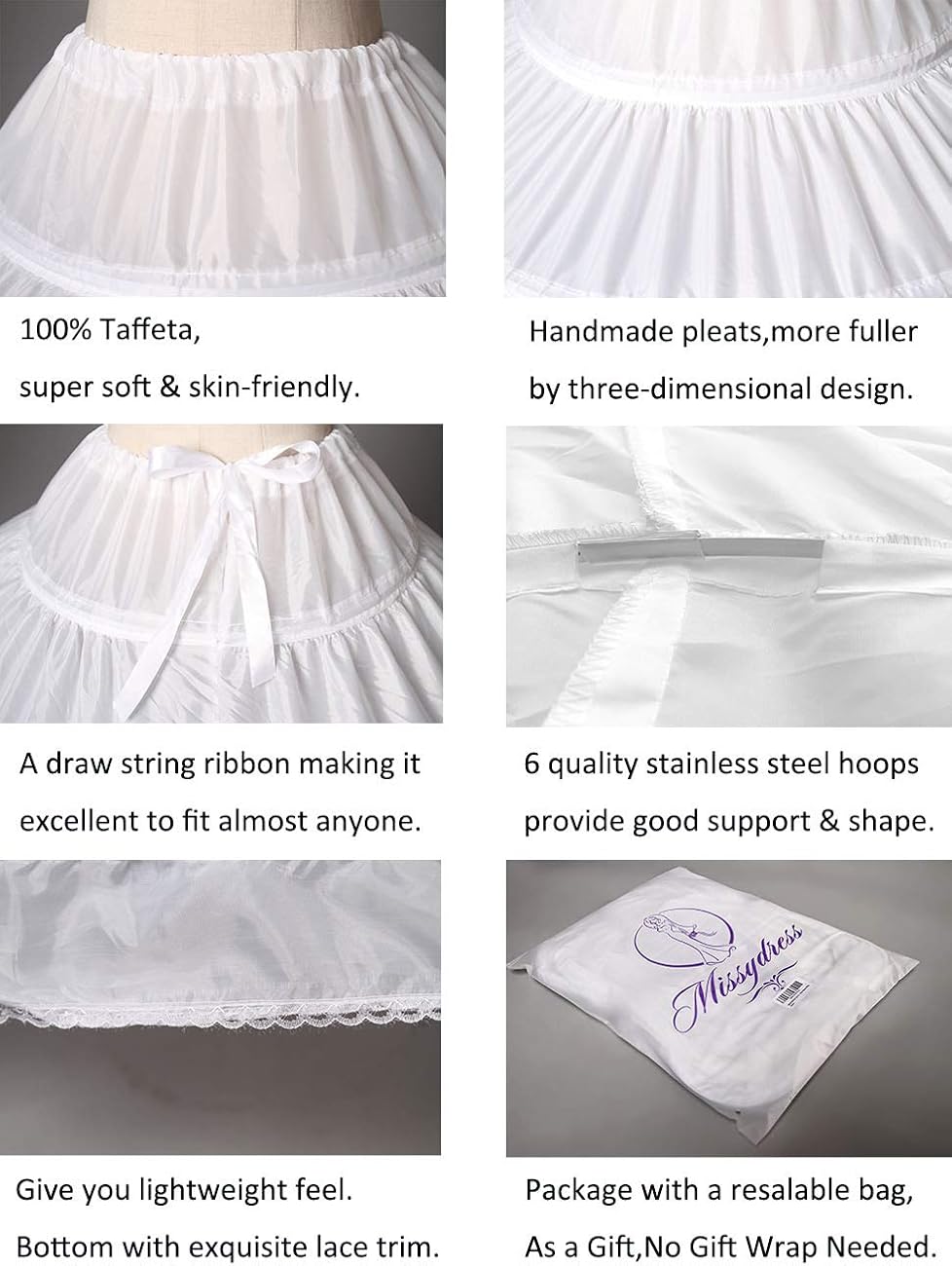 MISSYDRESS Full A-line 6 Hoops Floor-Length Bridal Dress Gown Slip Petticoat Black at  Women’s Clothing store