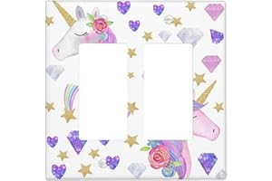 MFYDJIR Cute Pink Unicorn Wall Plate Double Toggle Light Switch Cover Decorative 2 Gang For Girls Kids Room Decor Accessories Bedroom Bathroom Plastic