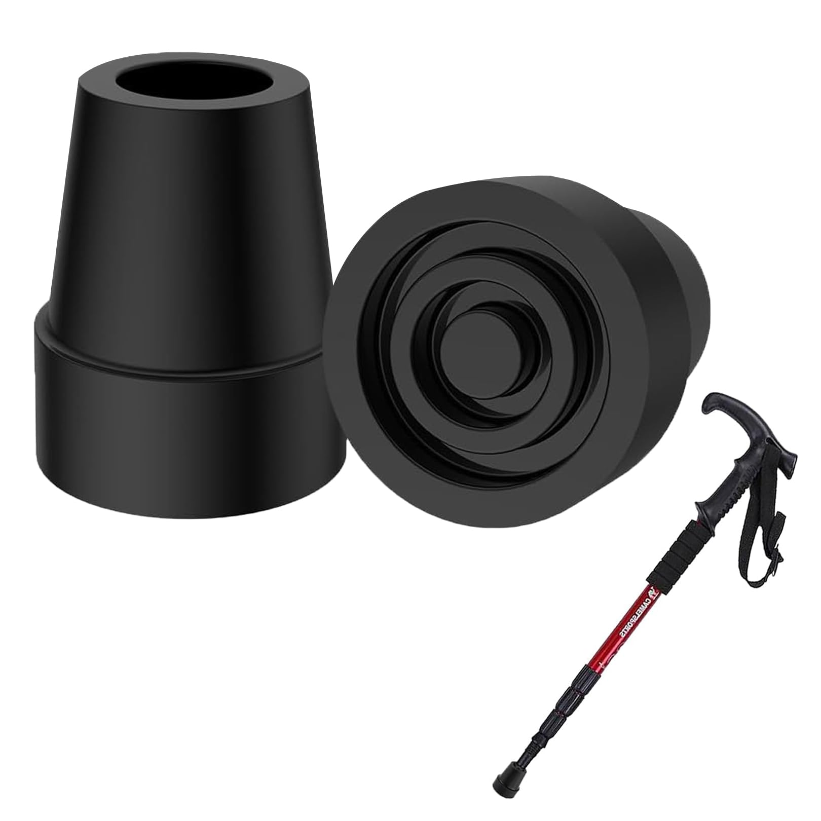 2 Pcs Cane Tips,Walking Stick Rubber Ferrules Ends,Heavy Duty Rubber Replacement Cane Tip,Non-Slip Stable Replacement Cane Tip,Crutch Rubber Feet for Elderly Crutches Adult Hiking Crutches Walking