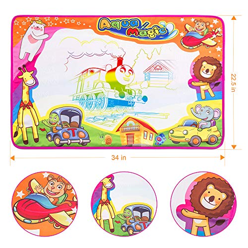 Aqdola Aqua Magic Doodle Mat-Water Drawing Mat-Magic Educational Toys for 2 3 4 5+ Girls Boys Toddler with 3 Water Pens and Drawing Booklet, 34" X 22.5"