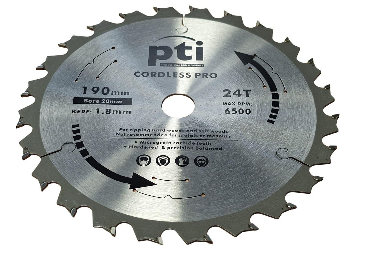 PTI 190mm x 20mm x 24T, Thin Kerf Saw Disc 1.5mm Thick Cordless Saws quality TCT Circular Saw. Hardened & precision-balanced Micrograin Carbide Teeth