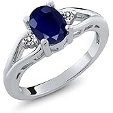 Gem Stone King 3-Stone Engagement Ring For Women | 925 Sterling Silver | Gemstone Birthstone and Diamond | Oval 8X6MM and Round 2MM | Three Stone Wedding Anniversary Promise Ring | Sizes 5-9