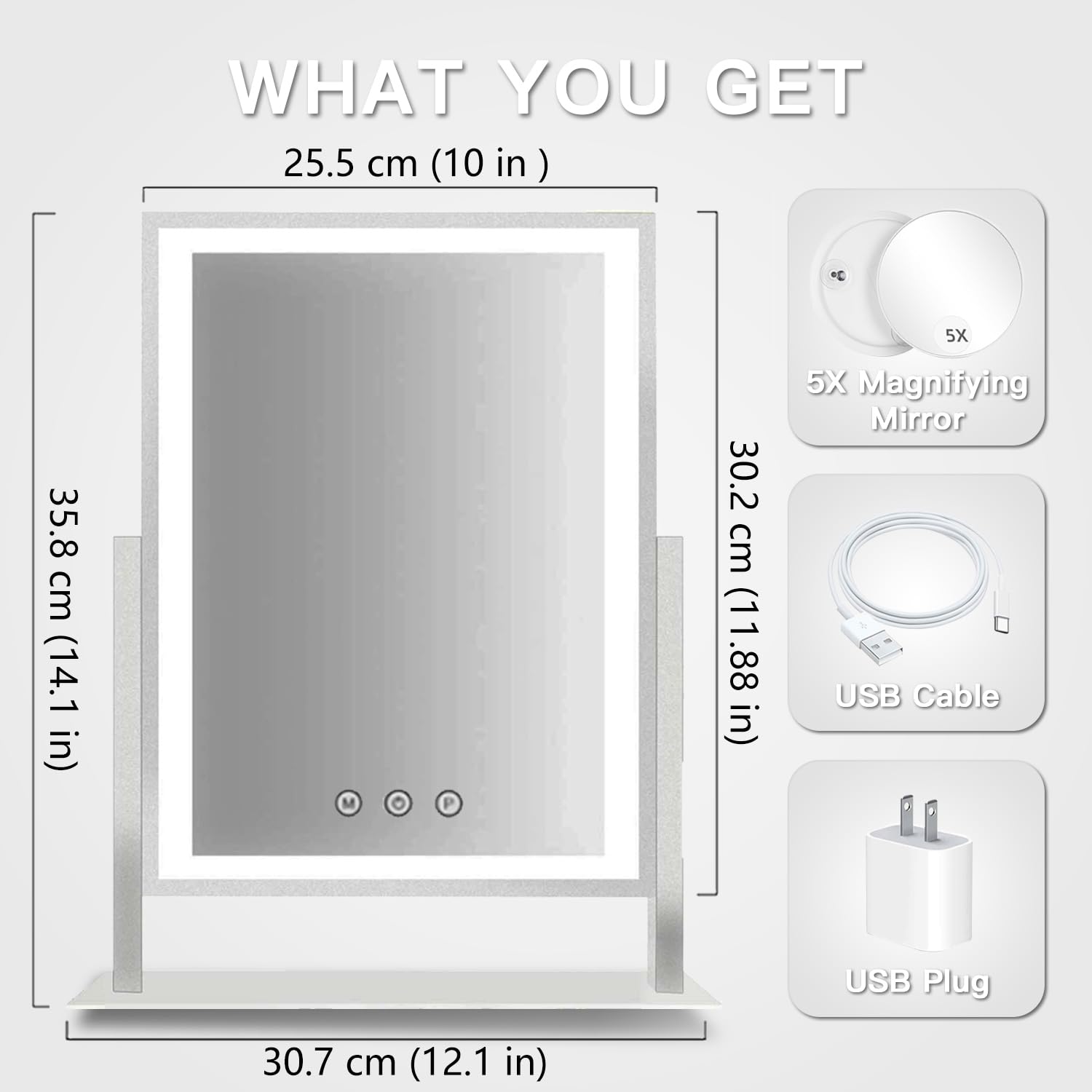 HIEEY Lighted Makeup Mirror, Hollywood Vanity Mirror with Lights, Three Color Lighting Modes, and 5X Magnification Mirror, Smart Touch Control, 360°Rotation (14.1in,White,Gift Box)