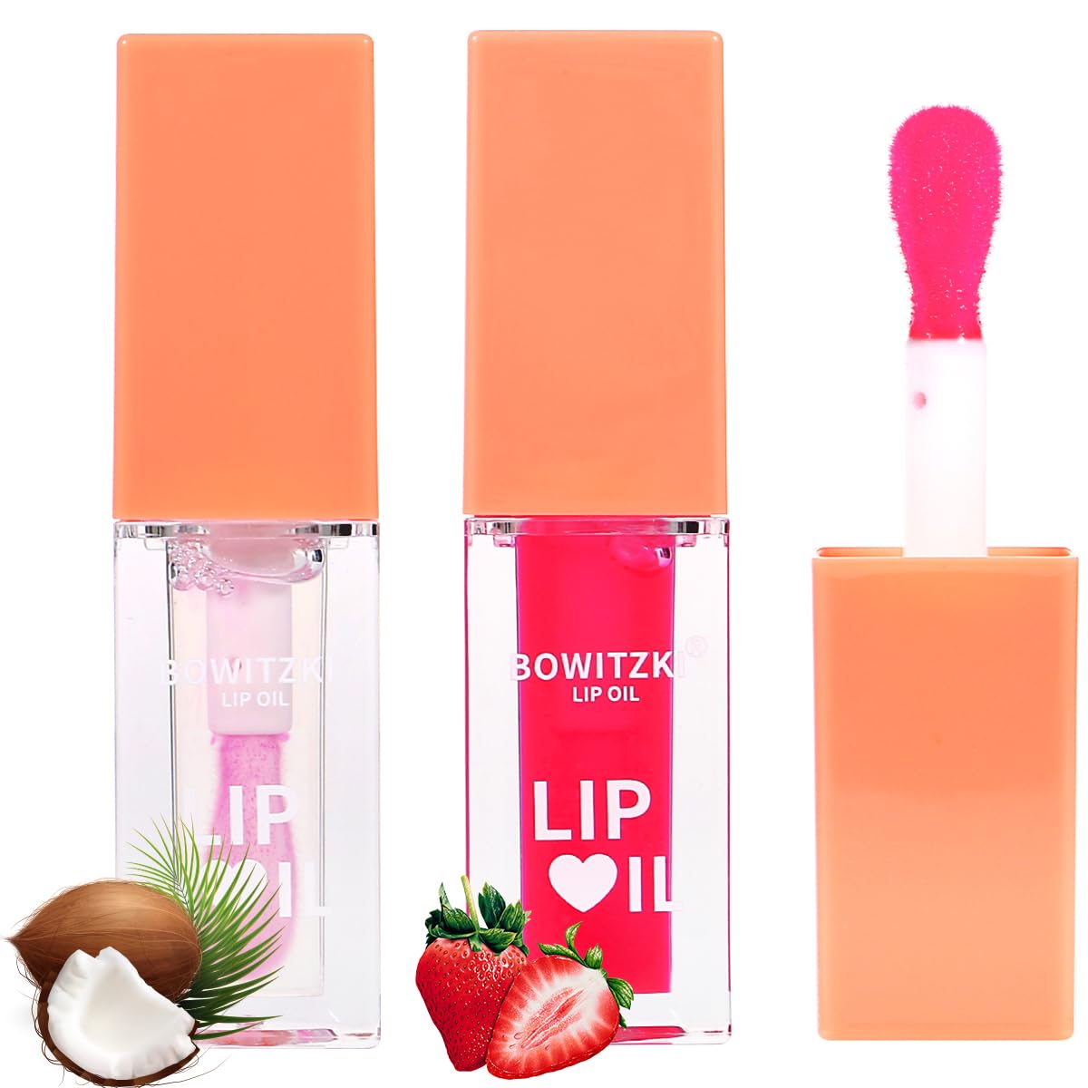 Bowitzki Lip Oil Lip Glow Gloss Hydrating Transparent Tinted Nourishing Long Lasting Lip Balm Care Moisturizing Repairing Lightening Lip Lines Blue lotus Tocopherol Squalane (Coconut+Berry)