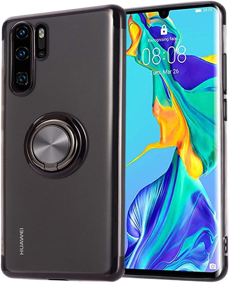 Heroisnice Hawei P30 Pro Case Clear Compatible with Huawei P30pro Cover Magnetic Ring Holder Huwai p 30Pro Protective Cases Shockproof Hawuei 30pro Kickstand Bumper 6.47inch (Black)