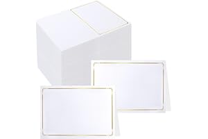 PECULA 120 Pcs Blank Fillable Banquet Seat Card - Gold Foil Frame, Escort/Table Setting Cards - Wedding Dinner Parties, 2" x 3.5"