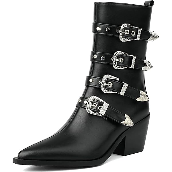 靴 twisted leather pointed toe zip boots Amazon.com | RYNKOMA Women'S Leather Pointed Toe Stacked