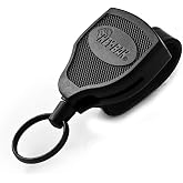 KEY-BAK SUPER48 Locking Retractable Keychain, Durable Polycarbonate Case, Leather Belt Loop, and Oversized Split Ring