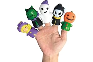 AMYKCNO 5 PCS Halloween Finger Puppets, Witch, Ghost, Grim Reaper, Green Monster, Pumpkin Character Finger Toys, Halloween Party Favors, Educational, Bath Toys, Story Time, Beach Toys, Playtime
