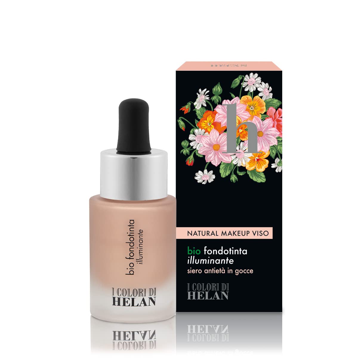Helan I Colori - Nourishing Bio Brightening Foundation with Antiage Serum Drops & Jojoba Oil - Lightweight for a Glowing Effect, Long Lasting Makeup for All Complexions - Made in Italy, Light, 15 ml
