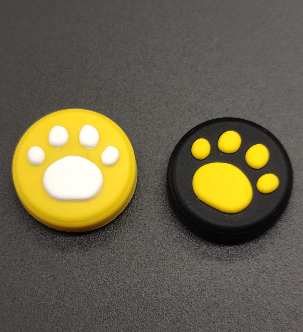 2 x Silicone Analog Controller Thumb Stick Joystick Grips Cap for Switch NS & Switch Lite Controller ThumbStick Cute Cat Paw Claw (Combination Yellow 2PCS)