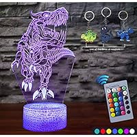 Carryfly Dinosaur Toys 3D Night Light with Remote & Smart Touch 7 Colors + 16 Colors Changing Dimmable TRex Toys 1 2 3 4 5 6 7 8 Year Old Boy or Girl Gifts (Dinosaur-1)