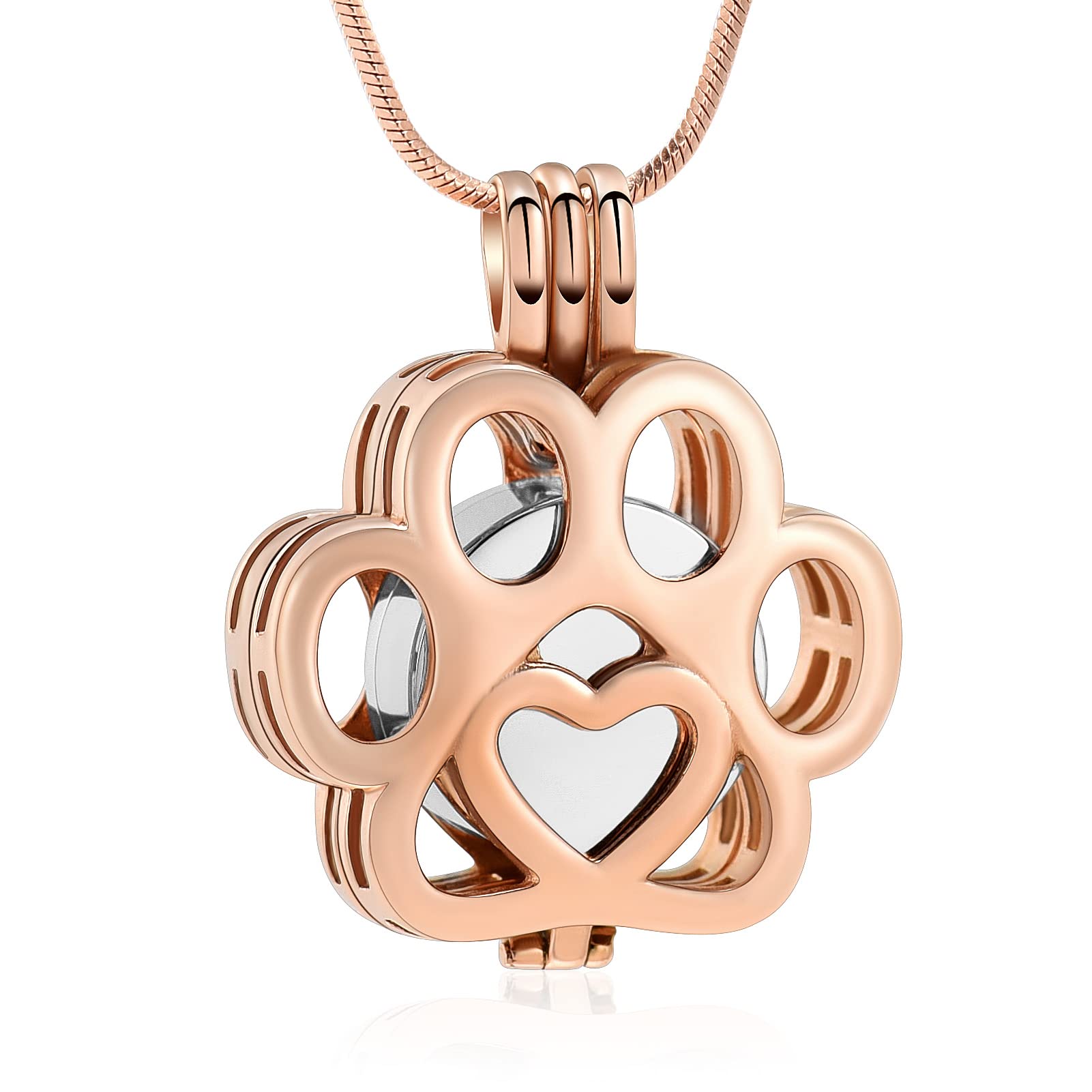 Minicremation Pet Cremation Jewelry For Ashes Paw Print Urn Necklace for Ashes Cremation Necklace for Pet Ashes Stainless Steel Ash Necklace Memorial Ash Men, Rose Gold-Silver, (MC-B-20023-N-RGS)