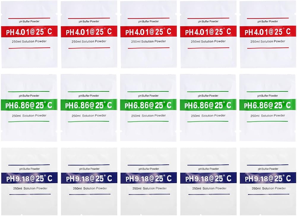 Nynelly pH Meter Buffer Calibration Solution Powder 15 Pack pH 4.01 6.86 9.18