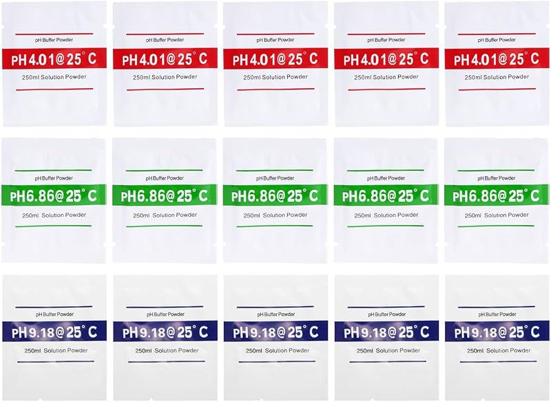 Nynelly pH Meter Buffer Calibration Solution Powder 15 Pack pH 4.01 6.86 9.18