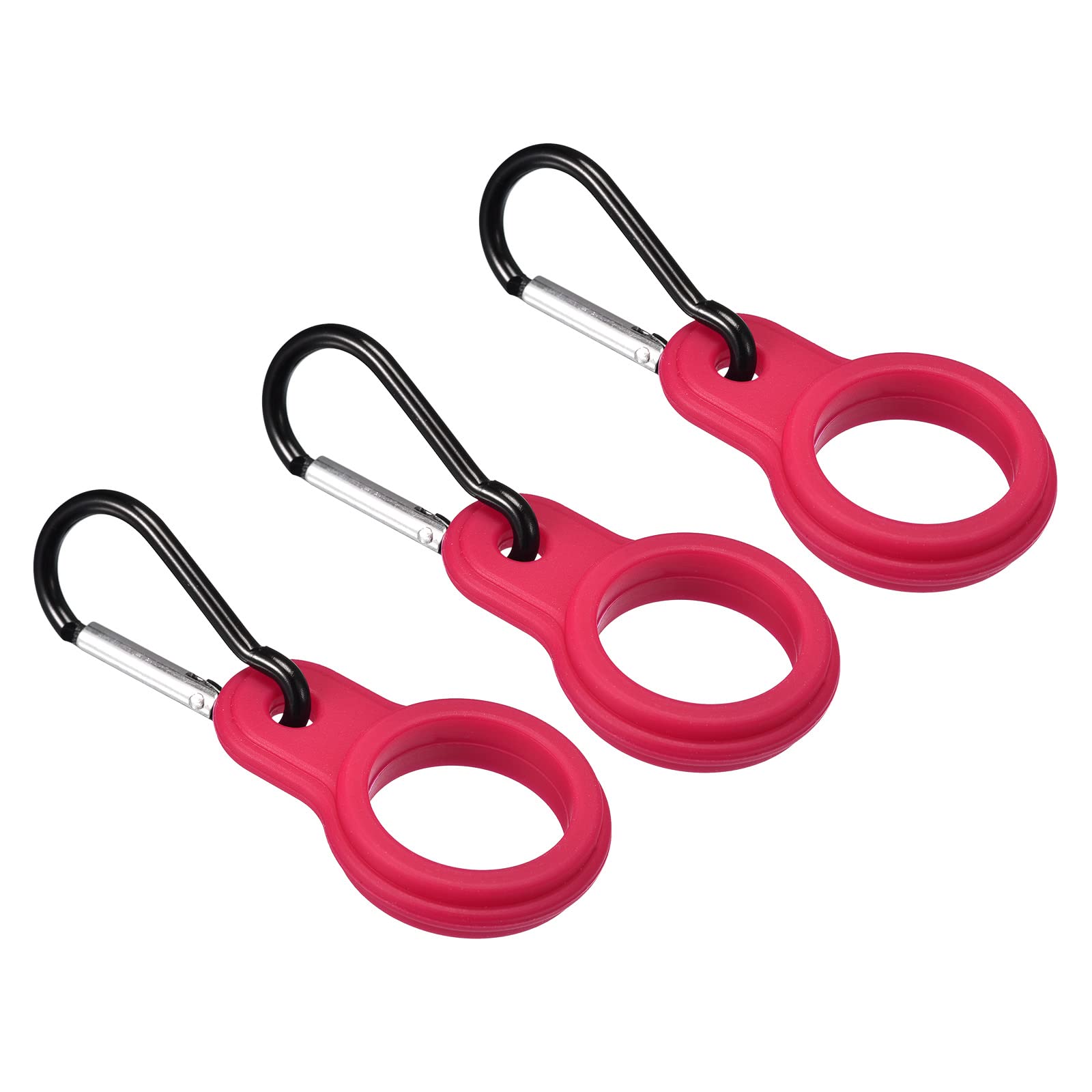 PATIKIL Silicone Water Bottle Clip with Buckle, 3 Pack Drink Holder Hook Keychain Clip Ring for Outdoor Activities Daily Use, Red Black