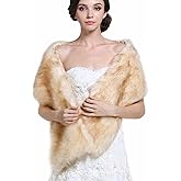 Aukmla Faux Fur Shawl Wedding Fur Wraps and Shawls Bridal Fur Stole Winter Cape Shrug for Brides and Bridesmaids