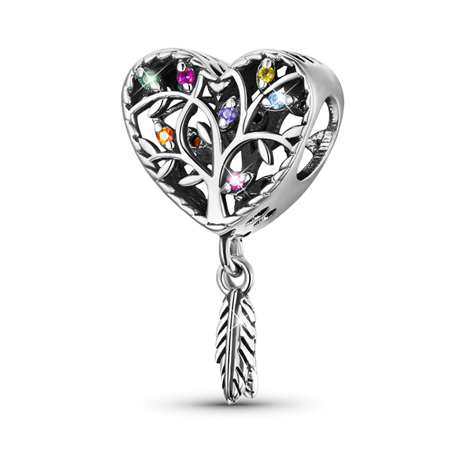 GNOCE Tree of Life Pendant Charm Sterling Silver Heart Shaped Dangle Charm Fit Bracelet/Necklace for Women Girls Wife Daughter