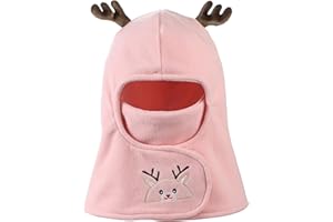 Cute Kid Balaclava Hat with Deer Antlers Warm Fleece Ski Mask Detachable Face Mask Windproof Hood Winter Hat Neck Warmer