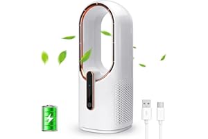 CONBOLA Desk Fan Portable, Battery Operated,Quiet Desktop Fan Bladeless with 3 Cooling Speeds, 11.8 Inch Touch Control Personal Fan for Bedroom, Office, Home, Outdoor (White)
