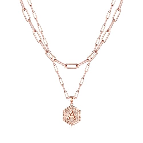 M MOOHAM Dainty Initial Necklace Set – Layering Hexagon Letter Necklace, 18 & 14 Inch, Brass, Gift Box - View #9