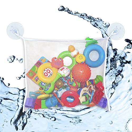 Mesh Bag Bath Toy Organizer by MintPear, Extra Large with Two Large Strong Suction Cups, Great for Delicate Laundry, Lingerie and Makeup Tools, Best for Shower, Swimming and Beach (2)