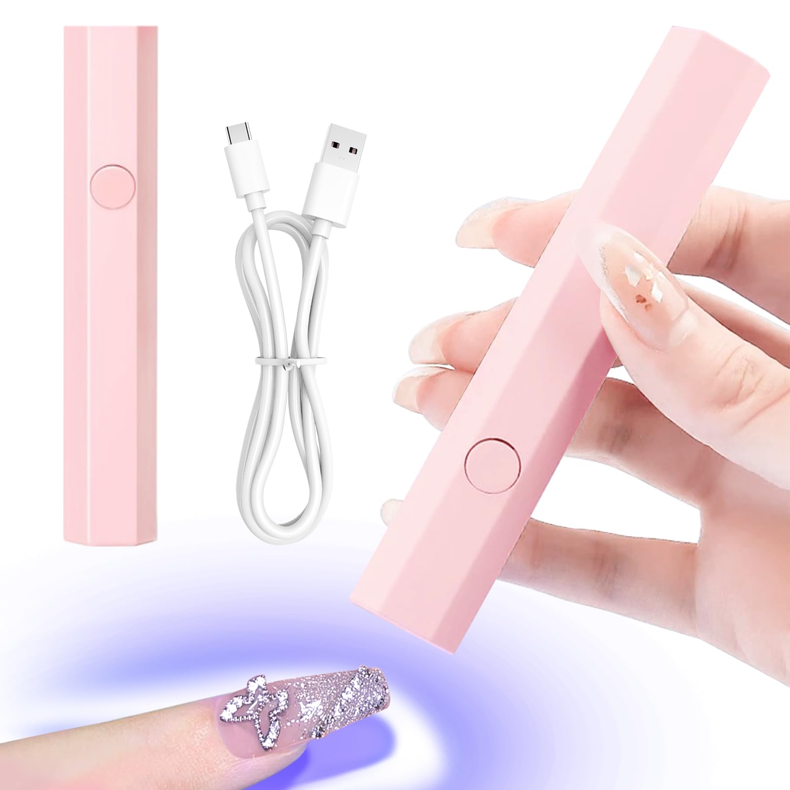 Gel Nail Mini UV Lamp, UV Lamps for Gel Nails, LED Rechargeable Nails Dryer for Gel Nail Sticker Strip, DIY Small UV Nail Lamp (Pink)