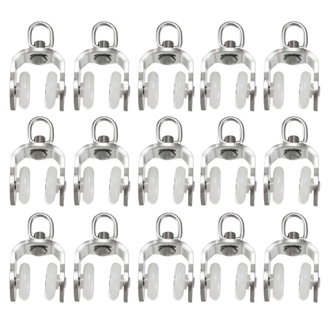 Sourcingmap Curtain Track Rollers Stainless Steel Frame Twin Wheeled Carriers Drapery Rail Sliding Glider for Windows Shower Curtain Tracks 16mm Dia 20 Pcs