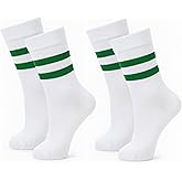 Syhood 2 Pairs Women's Striped Crew Socks Cozy Casual Cotton Breathable Socks for Women Retro Athletic Unisex