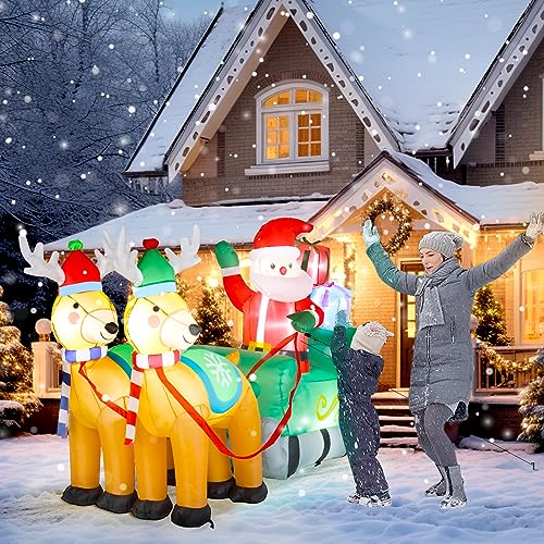 VINGLI 7ft Tall Christmas Santa Sleigh Inflatable, Blow Up Yard