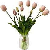 Aoivrb10PCS Artificial Tulip Flowers Real Touch Tulips Plastic Flower Fake Tulips Bouquet Table Arrangements Gift for Home Office Party Wedding Birthday Garden Store Decoration(Pink)