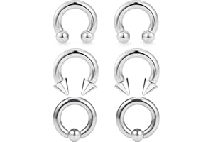 Ocptiy 00G 0G 2G 4G 6G 8G 10G 12G 14G 16G Septum Rings Silver Black Surgical Steel Heavy Gauges Earrings Stretching kit Eyebrow Lip Septm Nose Rings Helix Tragus Daith Rook Earrings Hoops 10mm-19mm